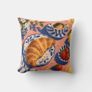 Croissant Coffee Breakfast Still Life Cushion