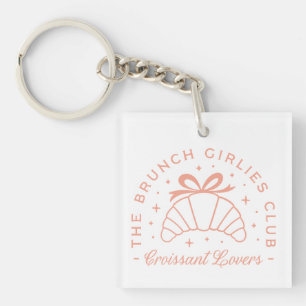 Croissant lovers pink bow aesthetic key ring