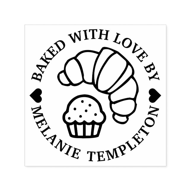 Croissant Muffin Round “Baked With love by” Name Self-inking Stamp (Design)