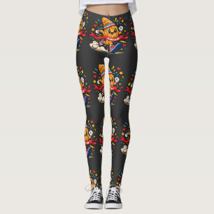 Croissant Runner Cartoon Finish Line Sprint Leggings