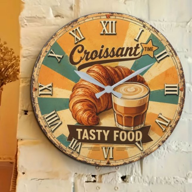 Croissant Time Vintage Kitchen Large Clock (Creator Uploaded)