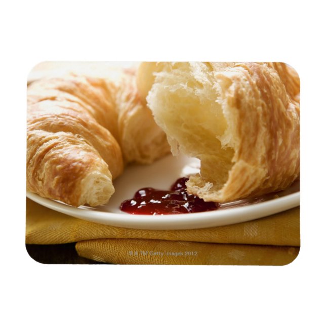 Croissant with jam on a plate magnet (Horizontal)