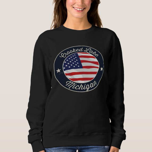 Crooked Lake  Patriotic Michigan Souvenir Sweatshirt (Front)