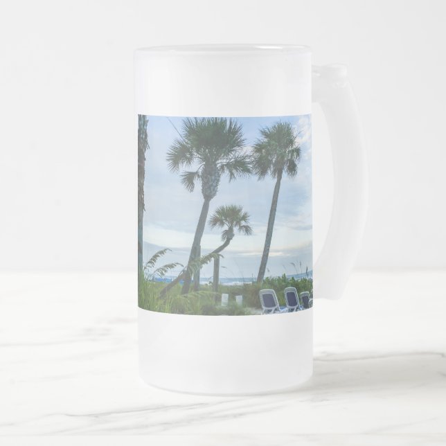 Crooked Palm Trees Frosted Glass Beer Mug (Front Right)