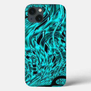 Crooked squares mirrored in cyan or blue colour iPhone 13 case