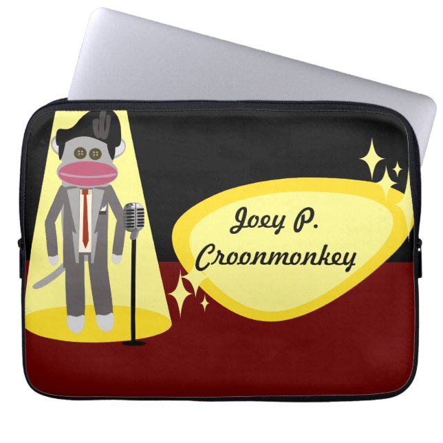 Crooner Sock Monkey Singer Fun Character Art Laptop Sleeve (Front)