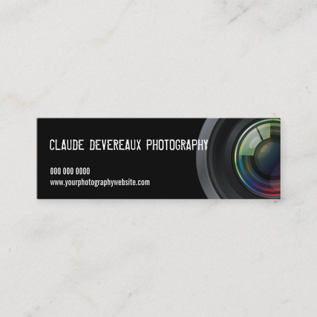 Cropped Camera Lens Photographers Mini Business Card (Front)