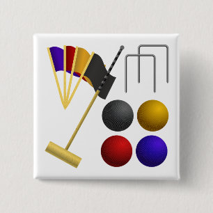 Croquet Equipment Set Mallet Balls Hoops 15 Cm Square Badge