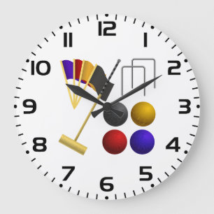 Croquet Equipment Set Mallet Balls Hoops Large Clock