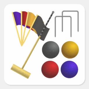 Croquet Equipment Set Mallet Balls Hoops Square Sticker