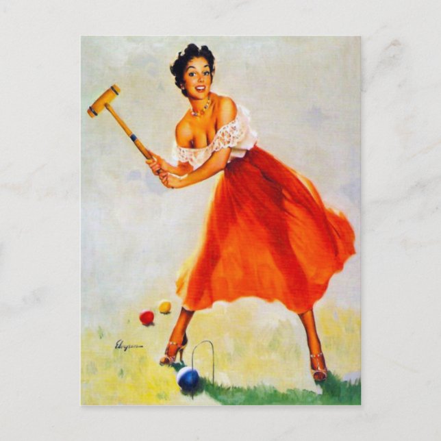 Croquet Pin Up Postcard (Front)