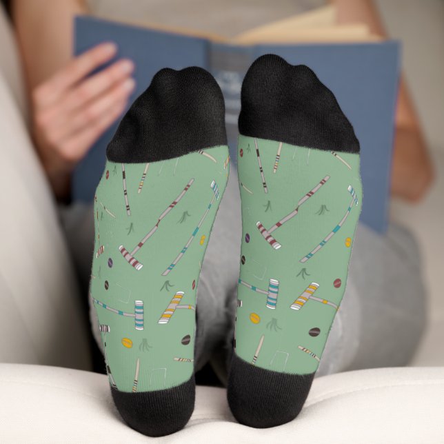 Croquet Set Lawn Games Jade Green Patterned Socks (Bottom)