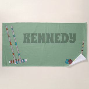 Croquet Set Lawn Games Jade Green Personalised Beach Towel