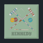 Croquet Set Lawn Games Jade Green Personalised Magnet<br><div class="desc">Create a small personalised gift that's perfect for someone who loves playing croquet. This magnet features illustrations of croquet mallets,  balls and other equipment set against a jade green background with a name below the graphics in darker green lettering.</div>