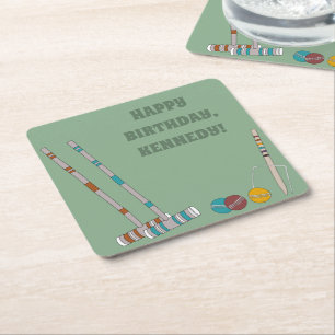 Croquet Set, Yard Game Custom Outdoor Party Square Paper Coaster