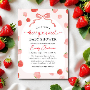 Croquette Bow Strawberry Berry Sweet Baby Shower Invitation