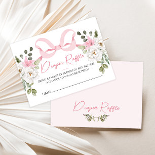 Croquette Pink Bow Baby Shower Diaper Raffle Card