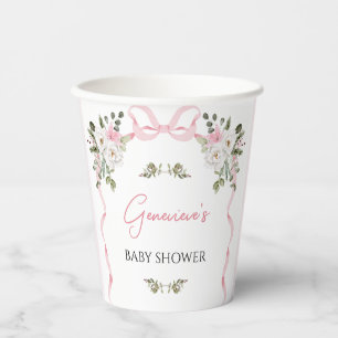 Croquette Pink Bow Floral Baby Shower Paper Cups