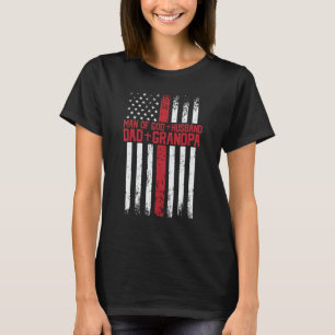Cross American Flag Man Of God Husband Dad Grandpa T-Shirt