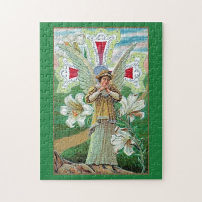 Cross And Angel Praying Jigsaw Puzzle (Vertical)