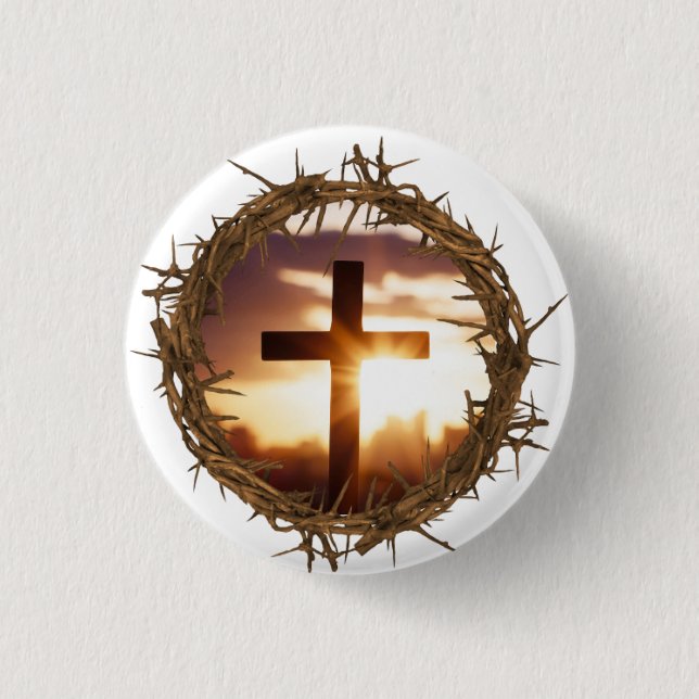 Cross and Crown of Thorns Christian    3 Cm Round Badge (Front)