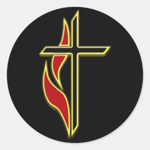 CROSS AND FLAME CLASSIC ROUND STICKER