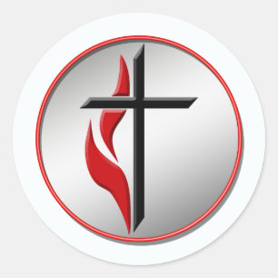 CROSS AND FLAME CLASSIC ROUND STICKER