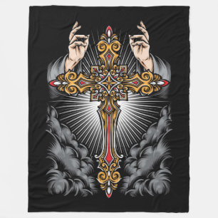 Cross and Hands Fleece Blanket