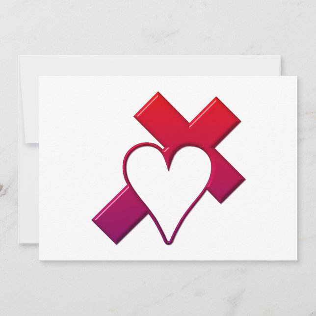 Cross and heart #1 ( 3-D Red / purple ) Invitation (Front)