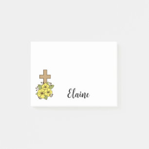 Cross and Yellow Flowers Personalised Post-it Notes