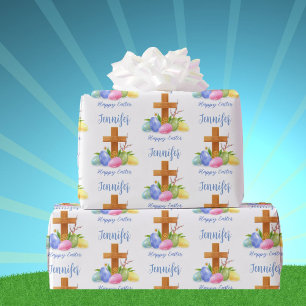 Cross at Easter Add Recipient's Name Wrapping Paper