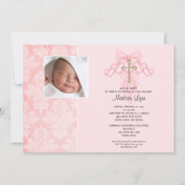 Cross Baby Girl Photo Baptism Inviation Invitation (Front)