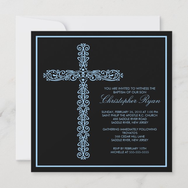 Cross Baptism Christening Boy Baptism Inviation Invitation (Front)