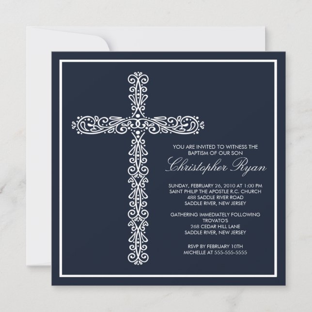 Cross Baptism Christening Boy Baptism Inviation Invitation (Front)