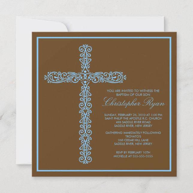 Cross Baptism Christening Boy iBaptism Inviation Invitation (Front)
