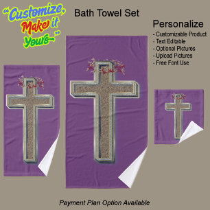 Cross Bathroom Towel Set Purple Background