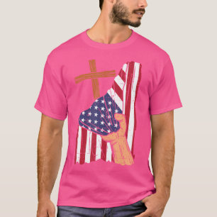Cross Behind Us Flag Religious God Jesus Patriotic T-Shirt