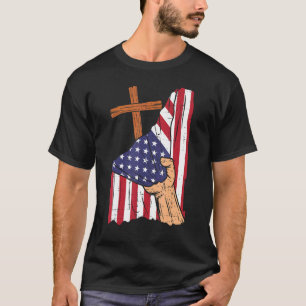 Cross Behind Us Flag Religious God Jesus Patriotic T-Shirt
