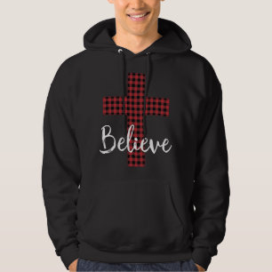 Cross Believe Jesus Buffalo Plaid Christian Christ Hoodie
