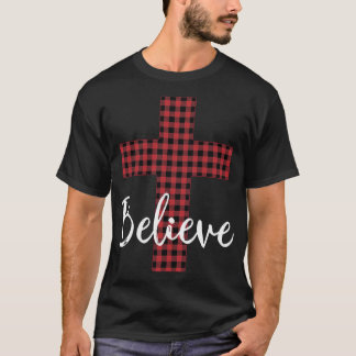 Cross Believe Jesus Buffalo Plaid Christian Christ T-Shirt