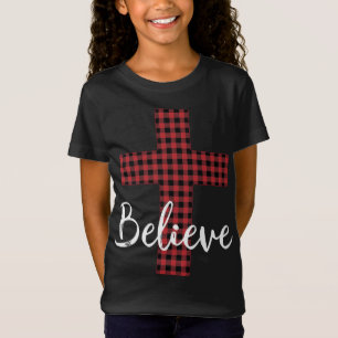 Cross Believe Jesus Buffalo Plaid Christian Christ T-Shirt