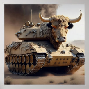 Cross Between A Tank And A Texas Longhorn Steer Poster