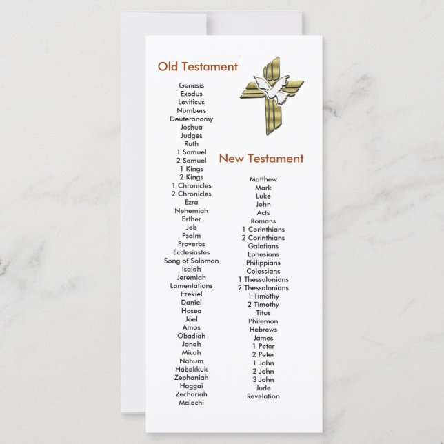 Cross Bible Book mark Bookmark Books of the Bible (Front)