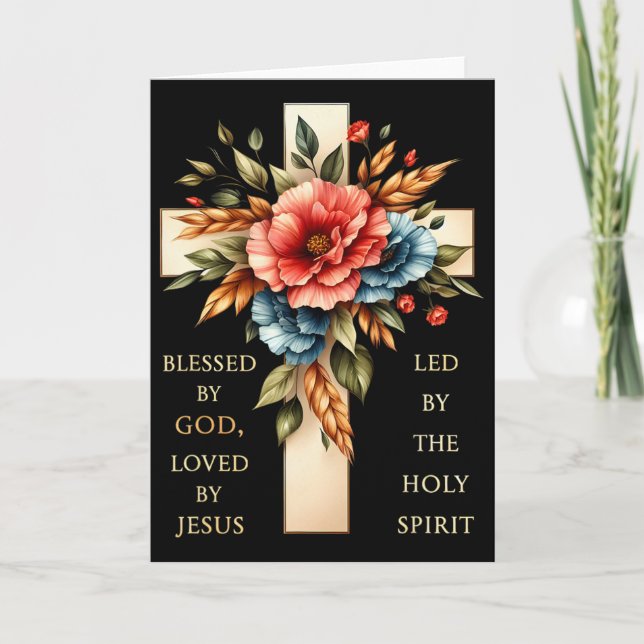 Cross Blessed Blessed By God Loved By Jesus Funny  Card (Front)