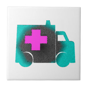 cross blue ambulance nurse emt doctor medical tile