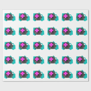 cross blue ambulance nurse emt doctor medical wrapping paper