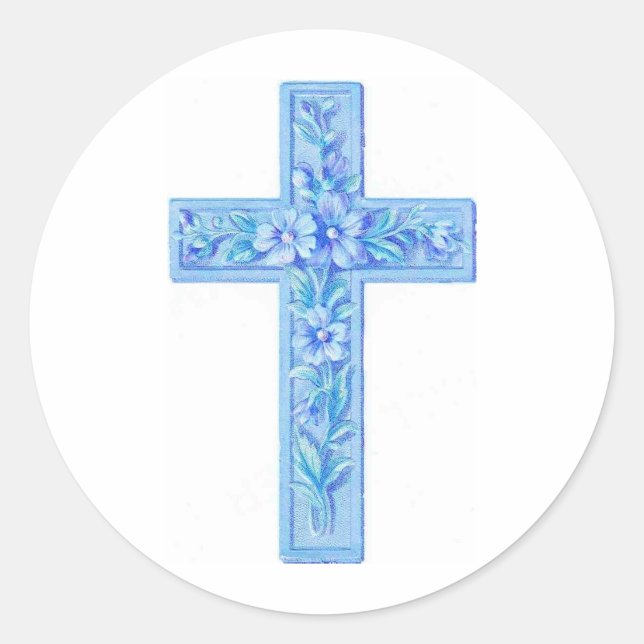 cross blue classic round sticker (Front)