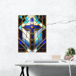 Cross Blue Colourful Stained Glass Illustration Poster<br><div class="desc">A modern art piece that combines design elements of stained glass in an art deco style.   Beautiful and unique,  it combines traditional design techniques with contemporary design elements.  This type of design would be perfect for adding a decorative touch to a room.</div>