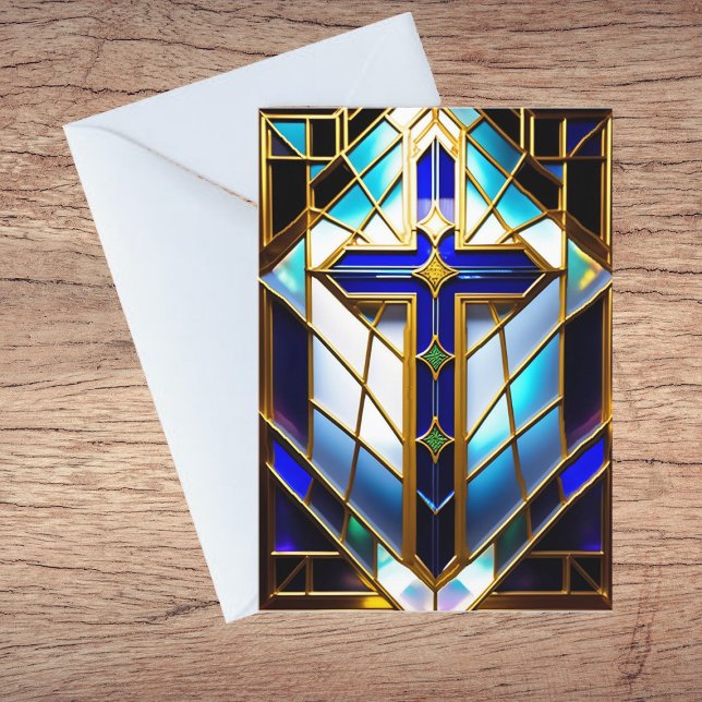 Cross Blue Colourful Stained Glass Illustration Thank You Card (Creator Uploaded)