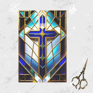 Cross Blue Colourful Stained Glass Illustration Tissue Paper